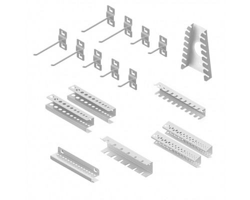 Навесные металлические аксессуары на панель перфорированную - 17 предметов